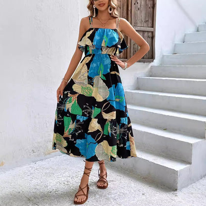 Vestido playero hawaiano sin mangas con tirantes y estampado de desarrollo propio