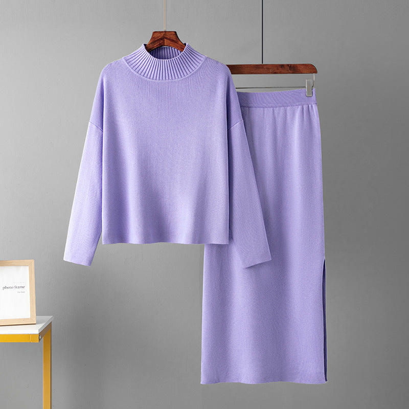 Ropa de mujer Otoño Casual Suelto Falda larga Traje de dos piezas Suéter