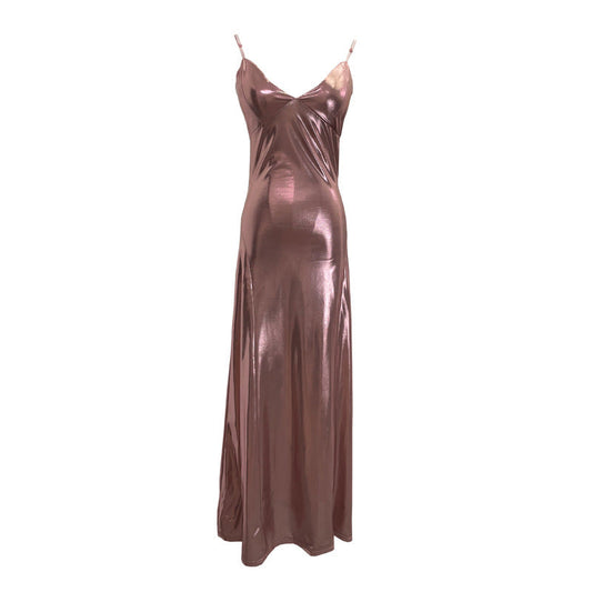 Sexy Liquid Metal Color Sling Dress with Chest Pad Dress