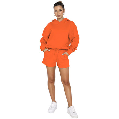Suéteres de manga larga con capucha y color liso para otoño e invierno, ropa para mujer, pantalones cortos informales, traje