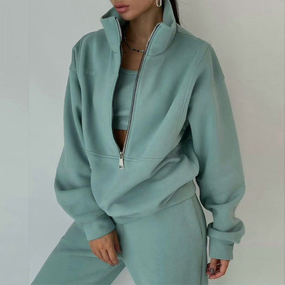 Conjunto deportivo informal de calle con capucha de forro polar para mujer, ropa de otoño e invierno