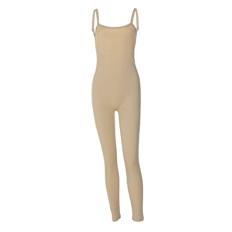 Mono de verano para mujer, sexy, sin espalda, ajustado, de color liso, con tirantes
