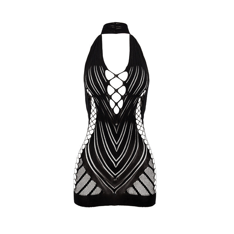 Vestido corto de verano sexy con escote halter, espalda descubierta y abertura en la cadera.