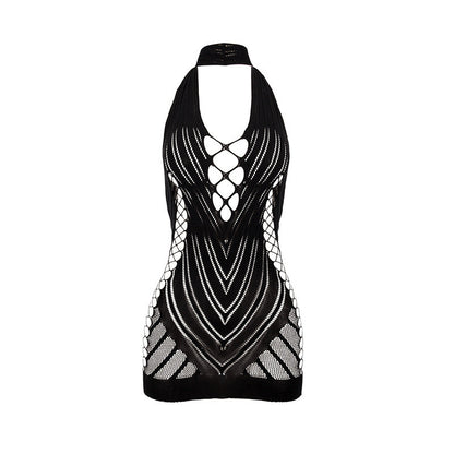 Vestido corto de verano sexy con escote halter, espalda descubierta y abertura en la cadera.