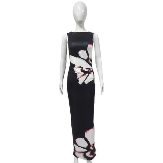 Women Clothing Retro Hollow Out Cutout out Cropped Sexy Slit Dress Summer round Neck Elegant Dress Women