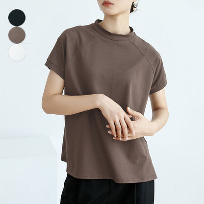 Camiseta de algodón de verano de color liso de manga corta para mujer, jersey francés con abertura lateral.