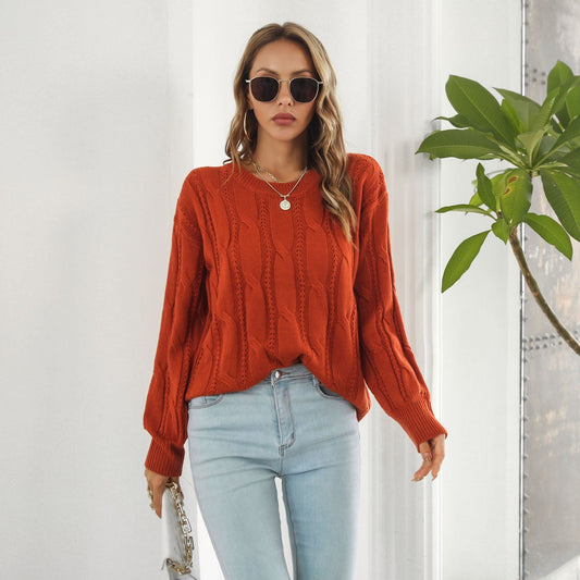 Suéter con aberturas y giro para mujer, suéter holgado de punto informal de manga larga para otoño e invierno