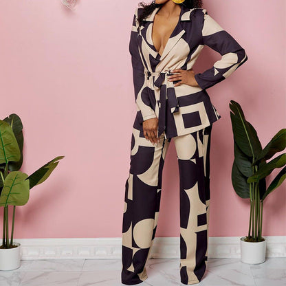 Conjunto de dos piezas formado por pantalón y pantalón, con estampado de cuello, cintura con cordones y banda en el tobillo, para mujer, otoño y primavera