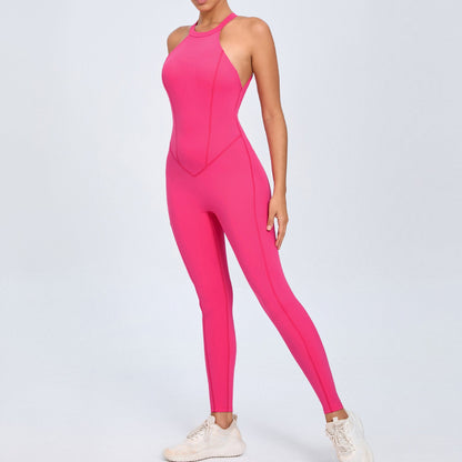 Mono de yoga con hebilla en la espalda para mujer, color melocotón, sin espalda, deportivo, de secado rápido, de una pieza, para fitness
