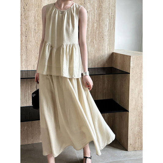 Chaleco ligero sin mangas de verano, conjunto de dos piezas con falda y camisa de muñeca, traje holgado de Tencel para mujer