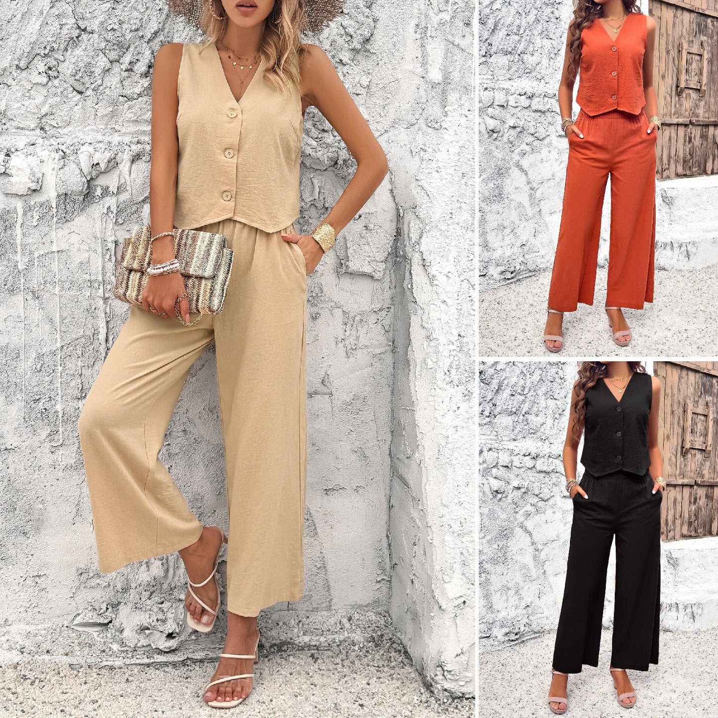 Traje de chaleco informal de color liso para mujer para primavera y verano