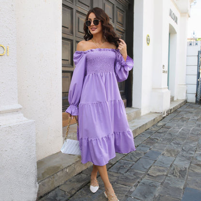 Vestido fruncido con cuello cuadrado y volantes, mangas acampanadas, capas, vestido amplio con vuelo para mujer, ropa para mujer