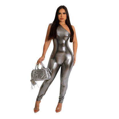 Ropa de mujer Mono metálico sin mangas ajustado sexy mono de verano