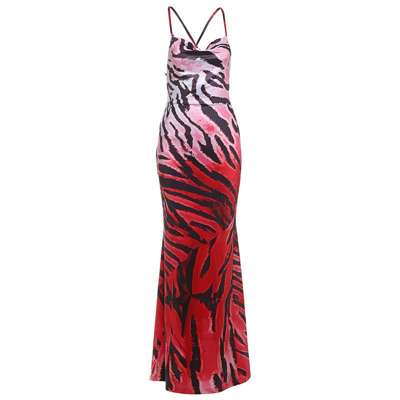 Vestido maxi con estampado floral, tirantes finos, espalda descubierta y encaje, sexy, de primavera para mujer