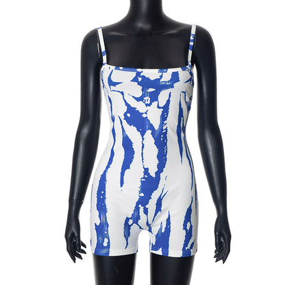 Mono deportivo informal de verano con tirantes y rayas en contraste de color para mujer