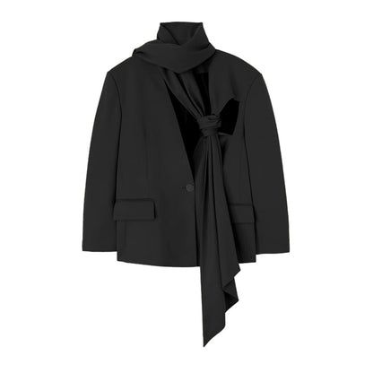 Conjunto de dos piezas para mujer, otoño e invierno, con bufanda, corte de perfil, blazer, pantalones casuales de cintura alta