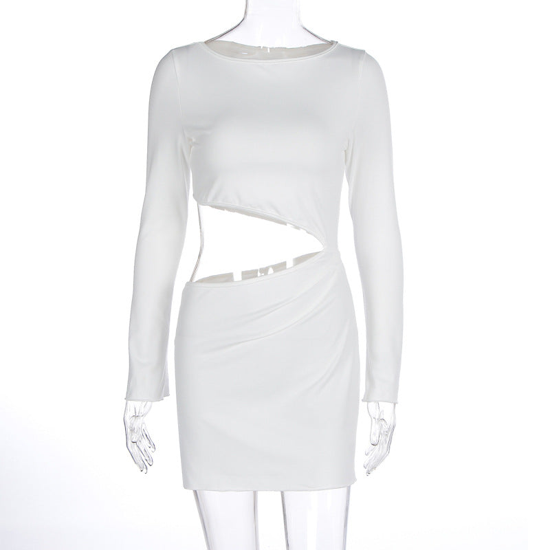 Vestido tubo ajustado con cuello redondo y aberturas para mujer, sexy, para otoño e invierno