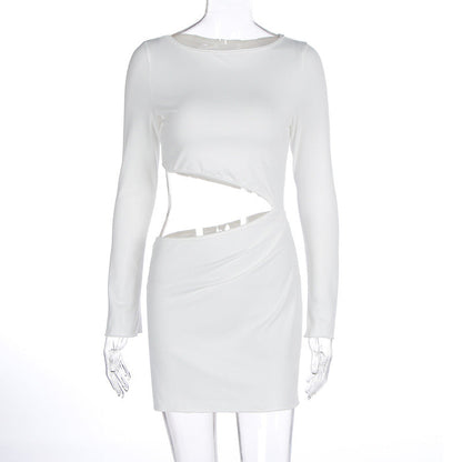 Vestido tubo ajustado con cuello redondo y aberturas para mujer, sexy, para otoño e invierno