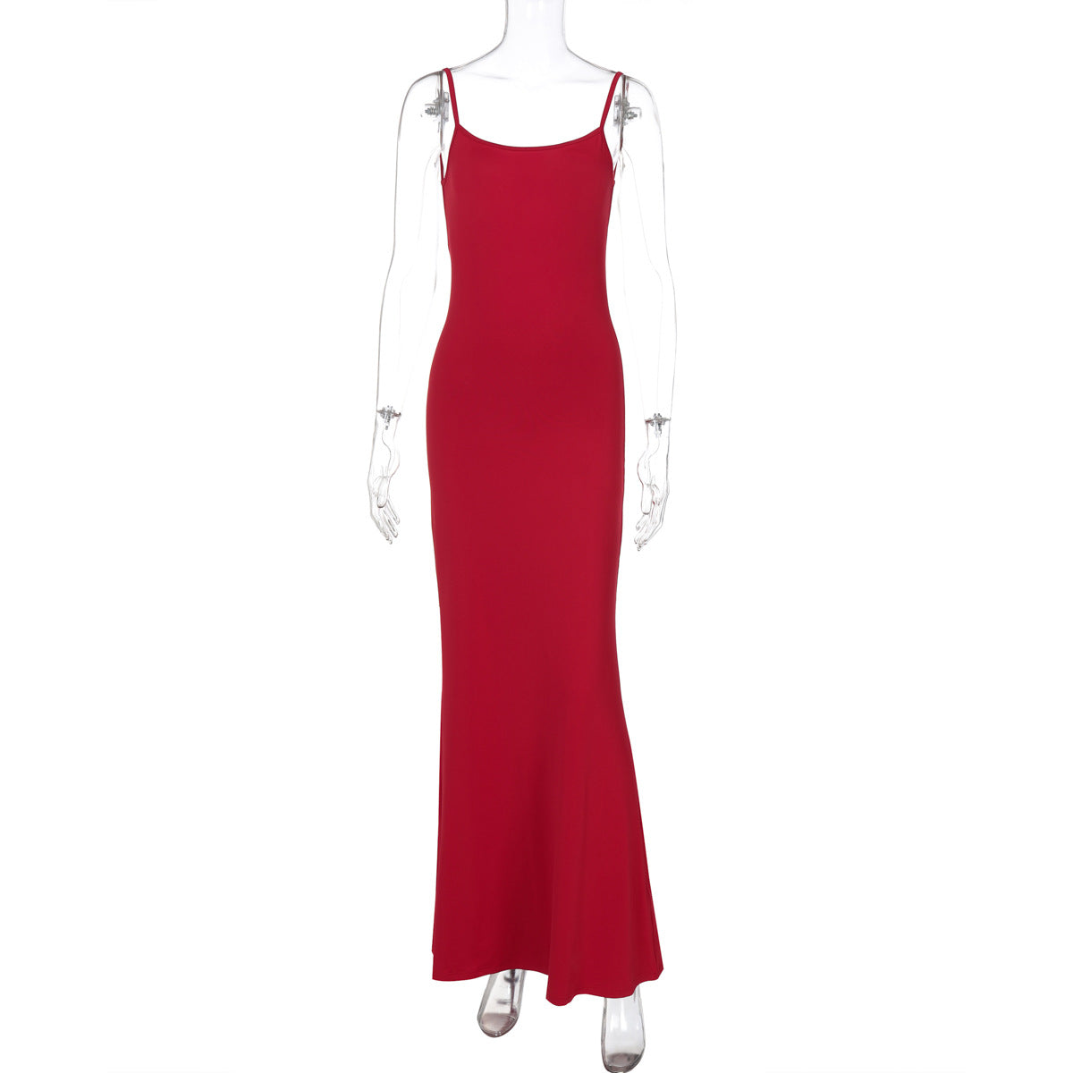 Vestido de primavera para mujer, sexy, ajustado, sin espalda, con tirantes y color liso.