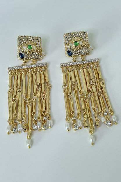 Pendientes colgantes con borlas y ojos de gemas 