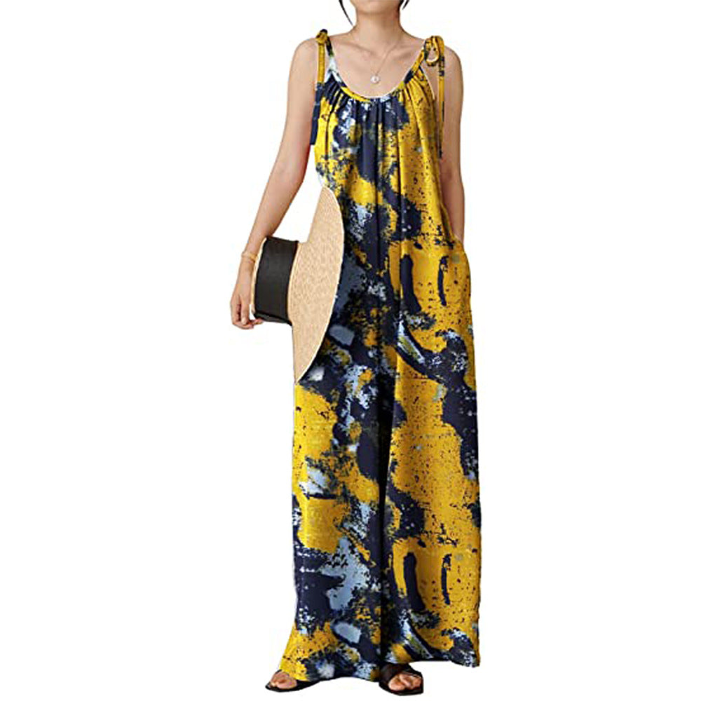 Mono informal holgado con tirantes y estampado de verano para mujer