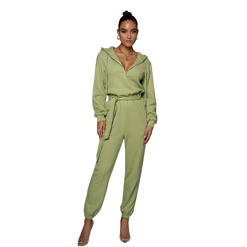 Mono informal urbano de otoño e invierno para mujer, ajustado, de manga larga, color liso, con capucha y cuello medio abierto