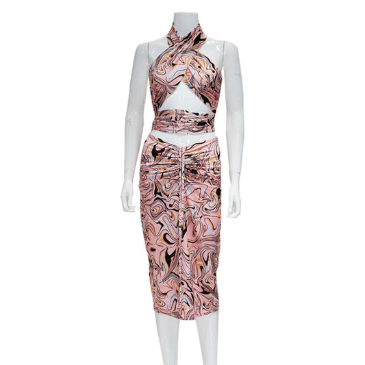 Conjunto de falda con cordón y top anudado para mujer