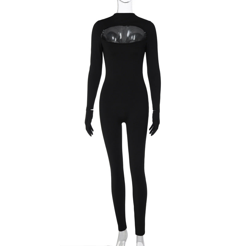 Mono de otoño para mujer, sexy, con abertura en los dedos, ajustado, de color liso