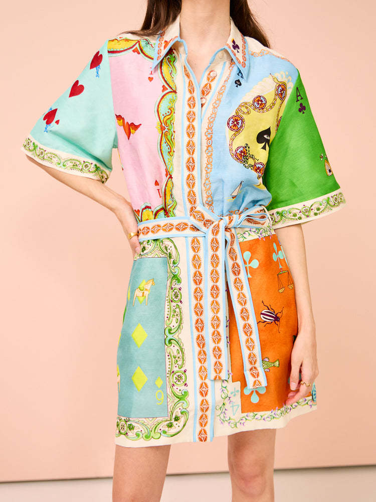 Camisa informal de lino estampada para mujer, cárdigan, vestido salvaje