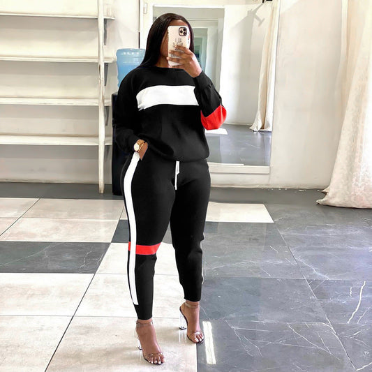 Ropa de mujer Suéter Patchwork Rayas Traje Deportivo Manga Larga Ropa Casual de Mujer
