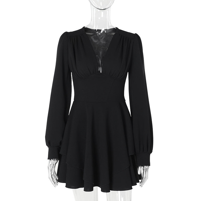 Vestido elegante tipo camisola con escote en V y plisado para mujer