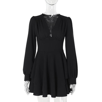 Vestido elegante tipo camisola con escote en V y plisado para mujer