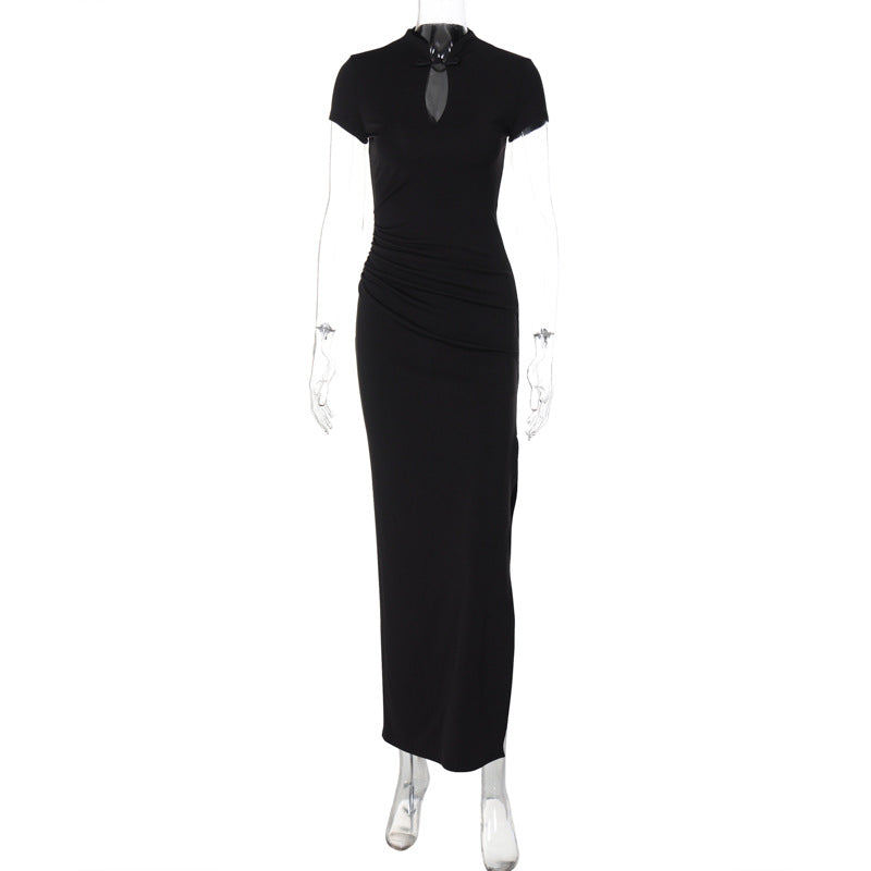 Vestido largo cheongsam chino de verano para mujer, con abertura en la cintura y efecto adelgazante.