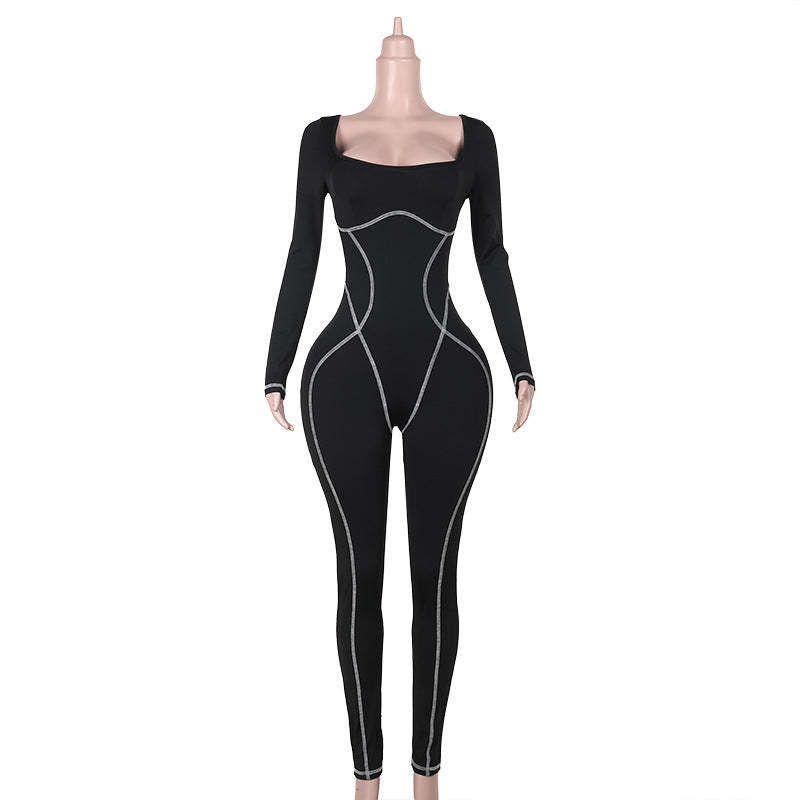Mono de otoño para mujer, ropa de calle personalizada, sexy, ajustado, con cuello cuadrado y abertura