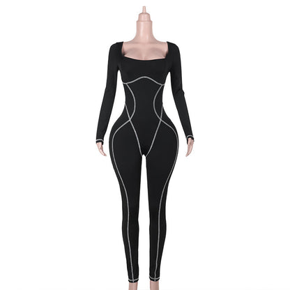 Mono de otoño para mujer, ropa de calle personalizada, sexy, ajustado, con cuello cuadrado y abertura