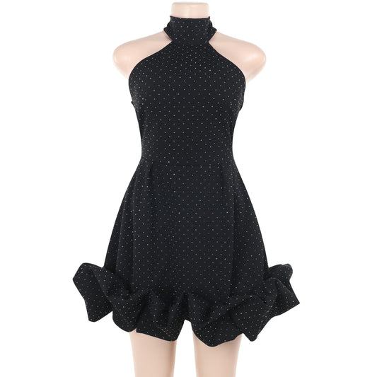 Vestido elegante de otoño, sexy, ajustado, con diamantes de imitación, sin mangas, corte en A, para mujer