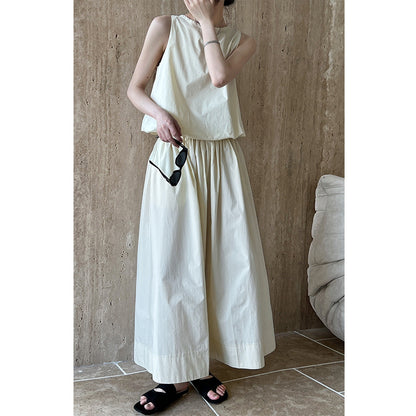 Conjunto de dos piezas de falda y top con chaleco y falda tipo paraguas, traje coreano de verano