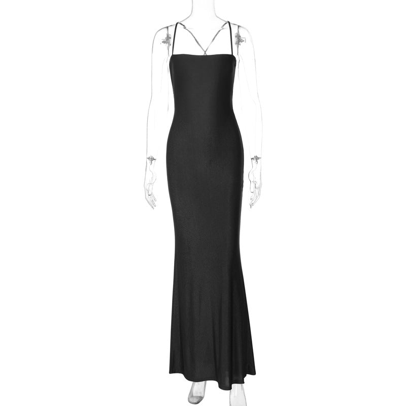 Vestido ajustado de verano para mujer, color liso, con escote en V y espalda descubierta, con costuras, aberturas y lazos.