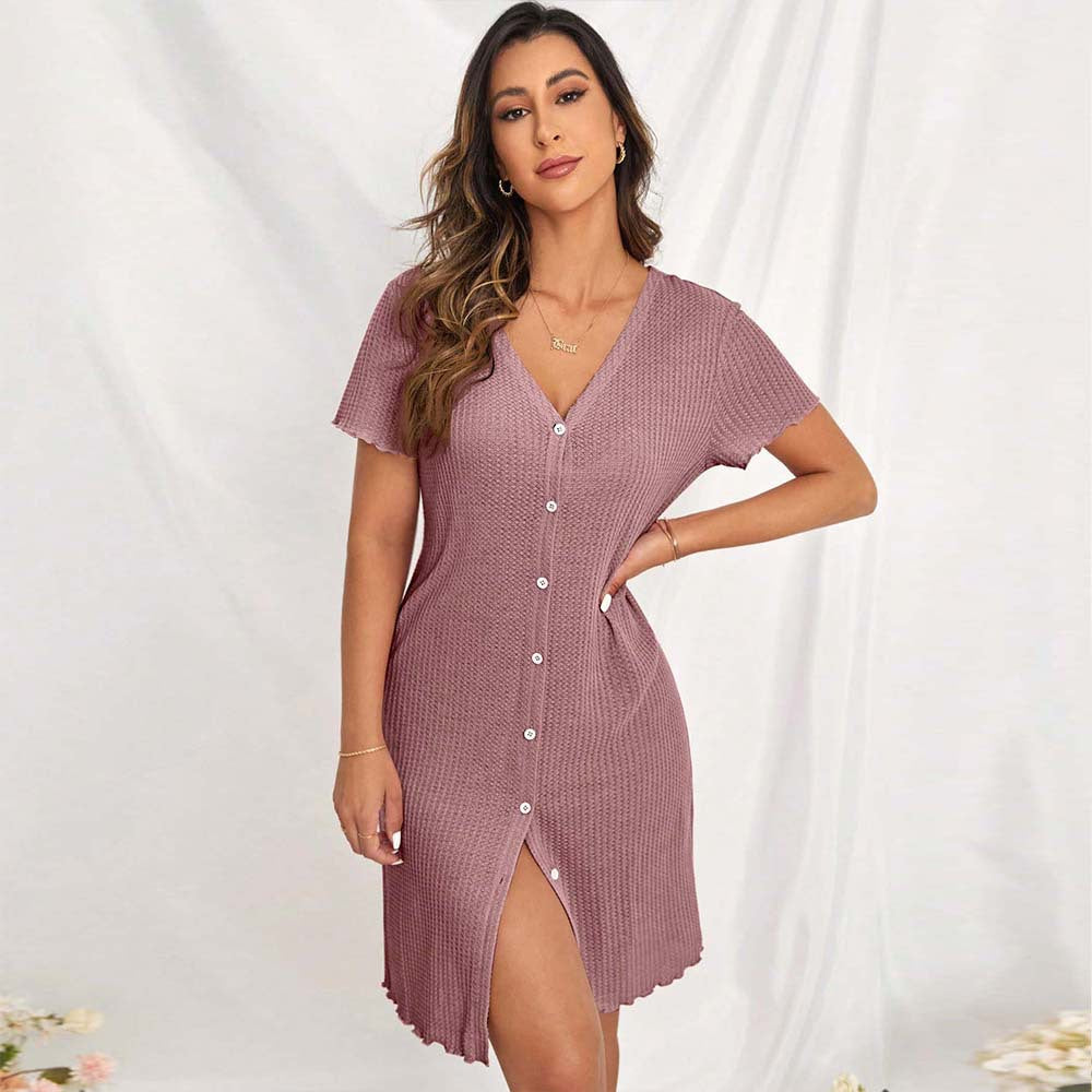 Vestido de noche informal holgado de verano con cuello en V y manga corta para mujer