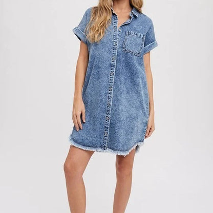 Vestido vaquero de manga corta tipo cárdigan holgado para mujer para primavera y verano