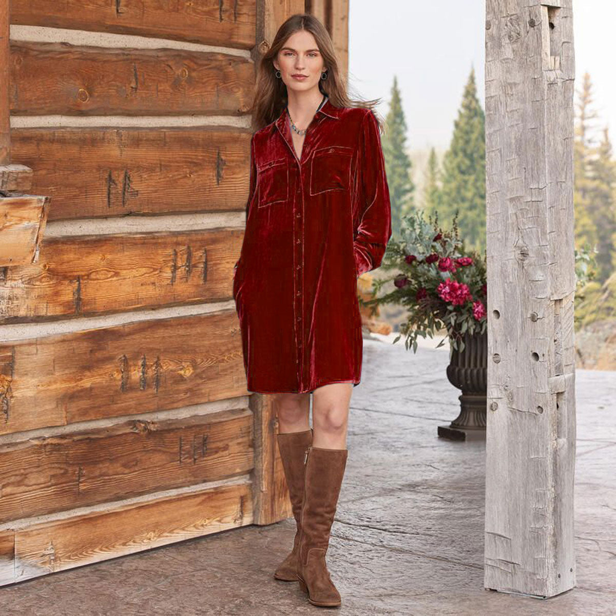 Vestido camisero de color liso para mujer, vestido de oficina, holgado, informal, de terciopelo, hasta la rodilla, manga larga, corto, para otoño e invierno