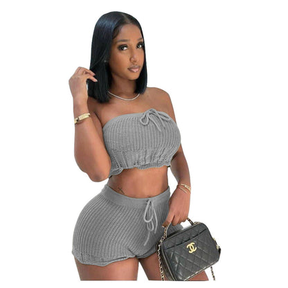 Conjunto de dos piezas de top y pantalones cortos de punto para mujer