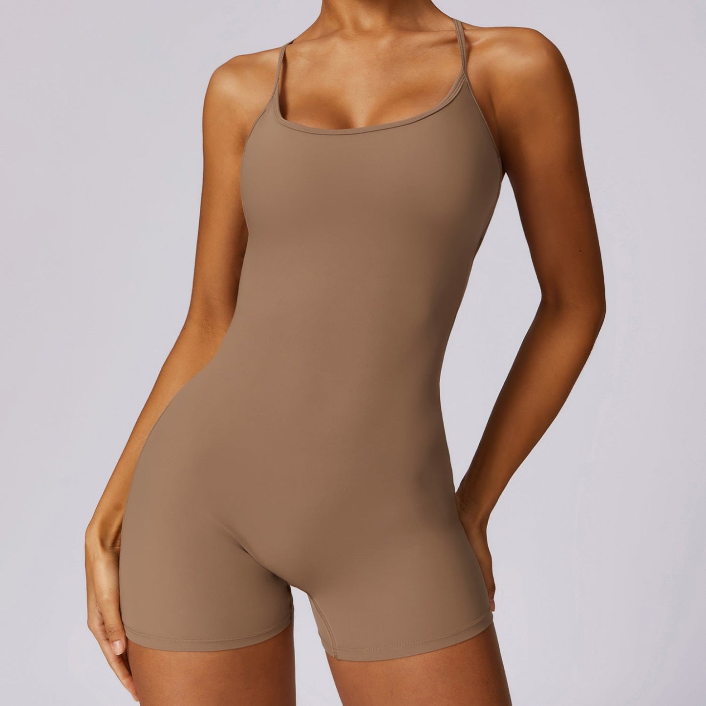 Traje deportivo de una pieza de secado rápido con tacto nude, integrado, informal, para correr, fitness, espalda ajustada, para yoga