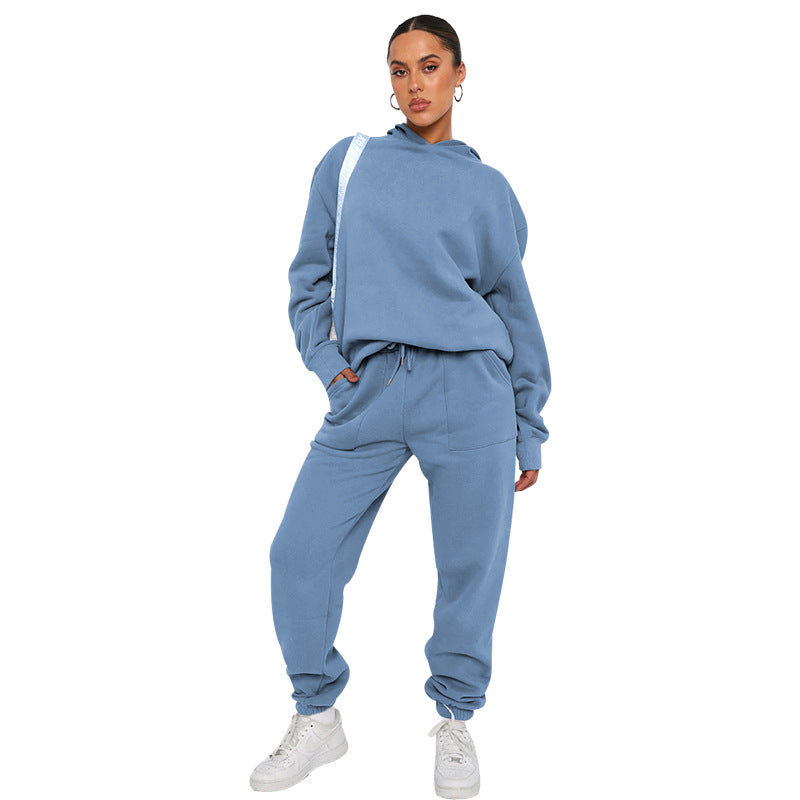 Suéter de manga larga con capucha de color liso para mujer, ropa informal, pantalones, traje, otoño e invierno