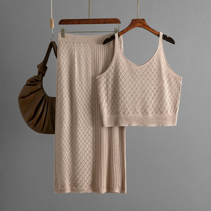 Conjunto de dos piezas de falda de punto con tirantes finos cortos y aberturas de verano