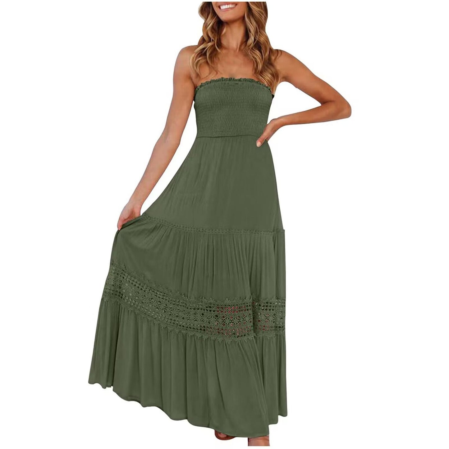Vestido ceñido de color liso con dobladillo superior tipo tubo, largo, sin mangas, estilo retro bohemio y cintura.