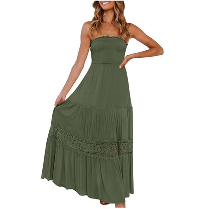 Vestido ceñido de color liso con dobladillo superior tipo tubo, largo, sin mangas, estilo retro bohemio y cintura.