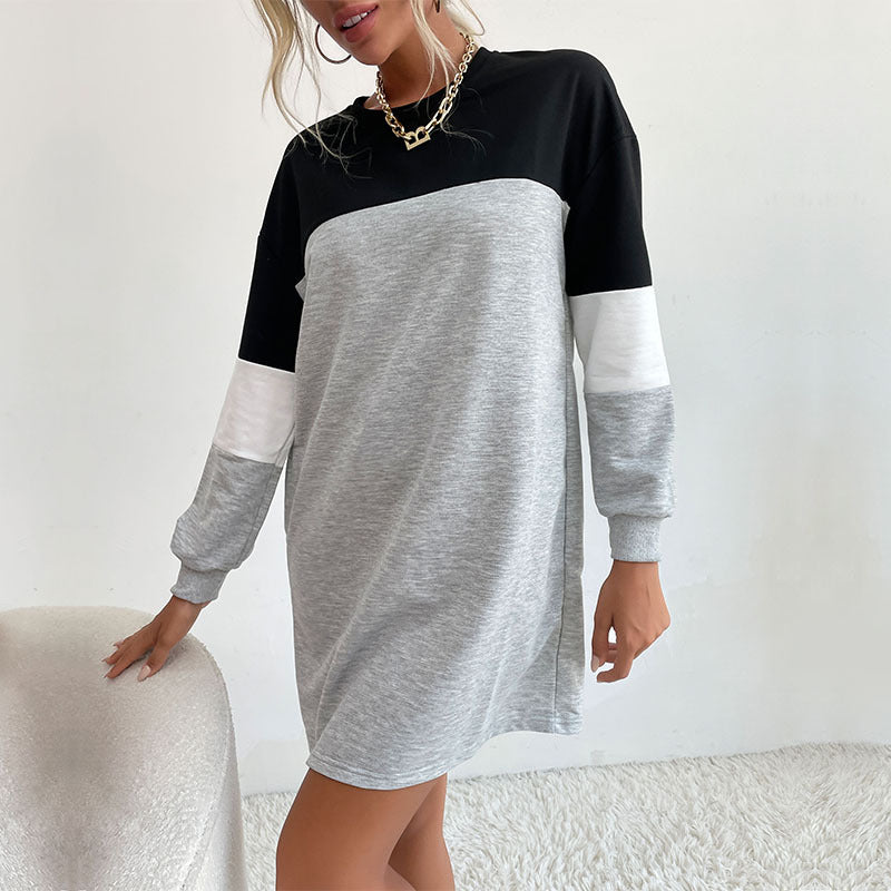 Vestido tipo suéter de manga larga a juego con colores para mujer en otoño