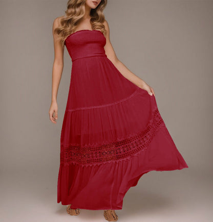 Vestido ceñido de color liso con dobladillo superior tipo tubo, largo, sin mangas, estilo retro bohemio y cintura.