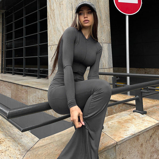 Mono ajustado sexy de manga larga con pantalones acampanados para mujer, otoño e invierno